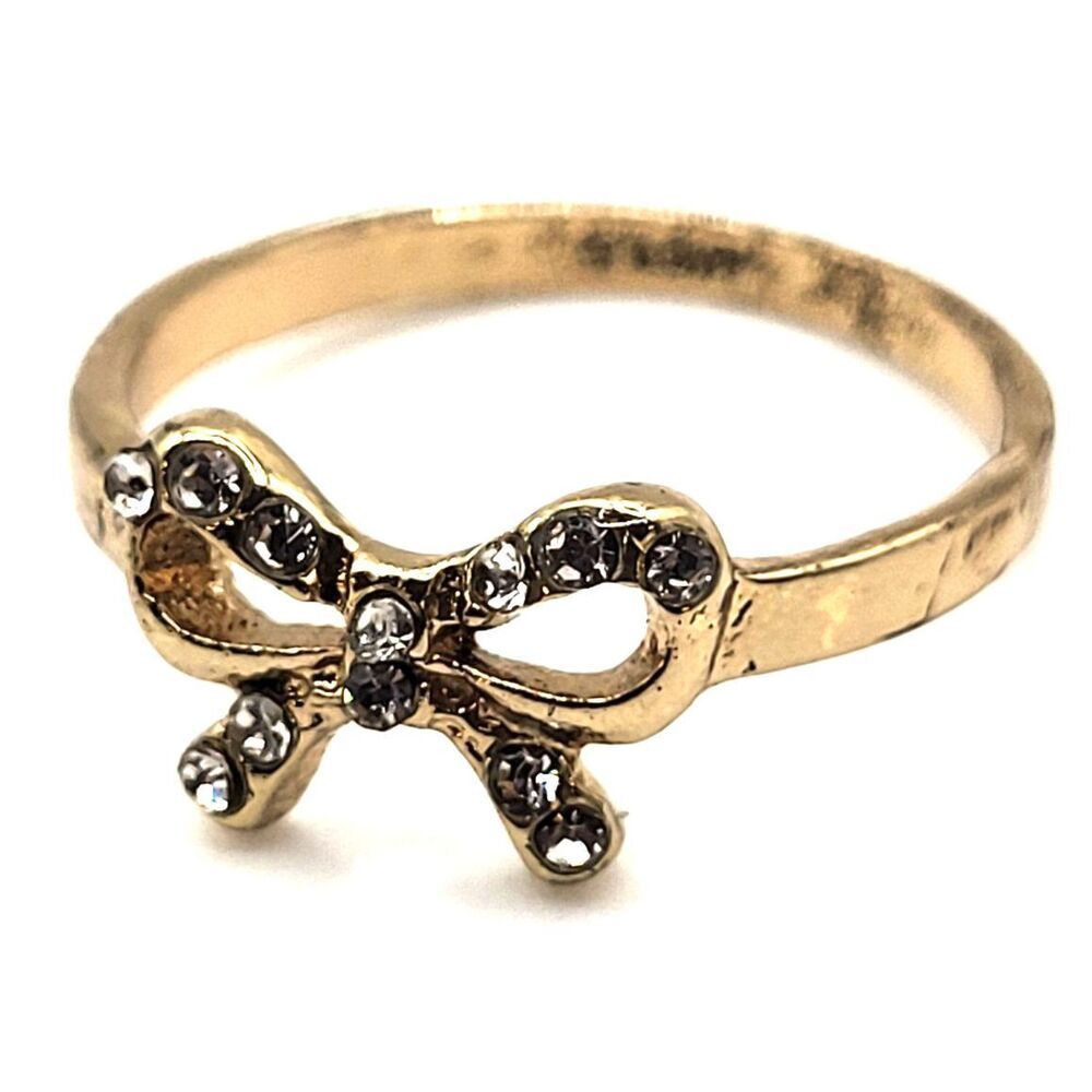 Pave Set Bow Goldtone Fashion Ring Size 8 - Picture 1 of 3